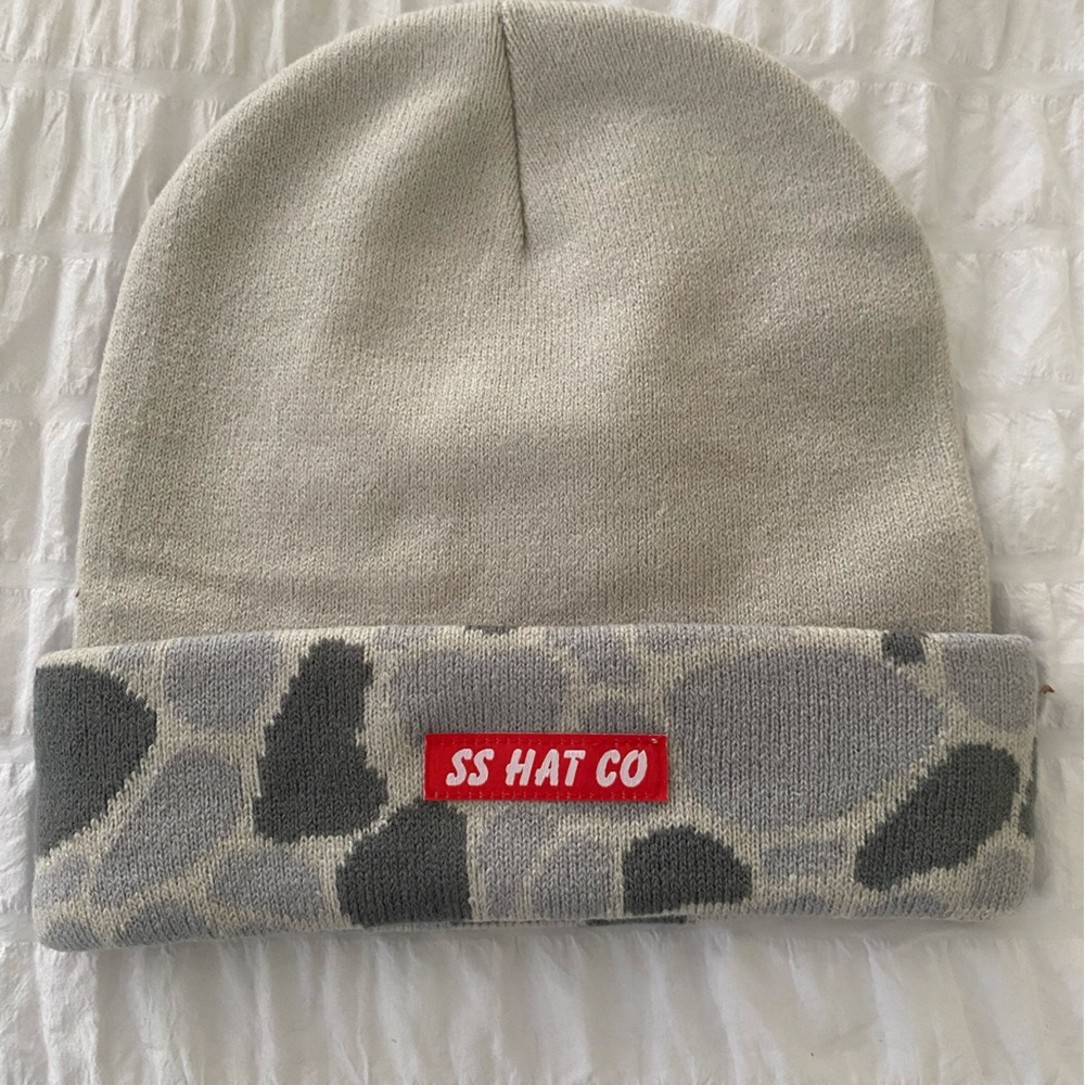 Gray and Red Camouflage Beanie Hat